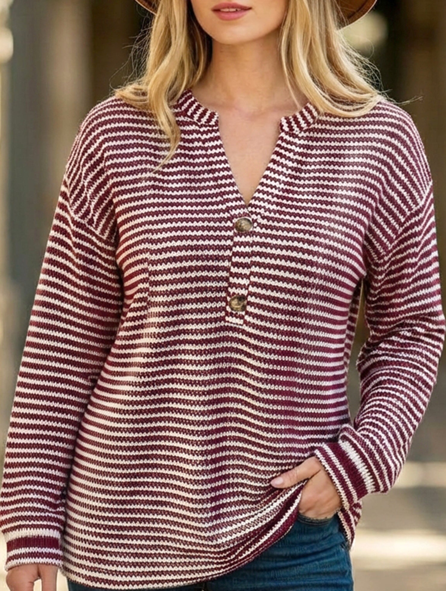 Plus Size Button-Down Striped Casual Top for Women_CWTSTL01382