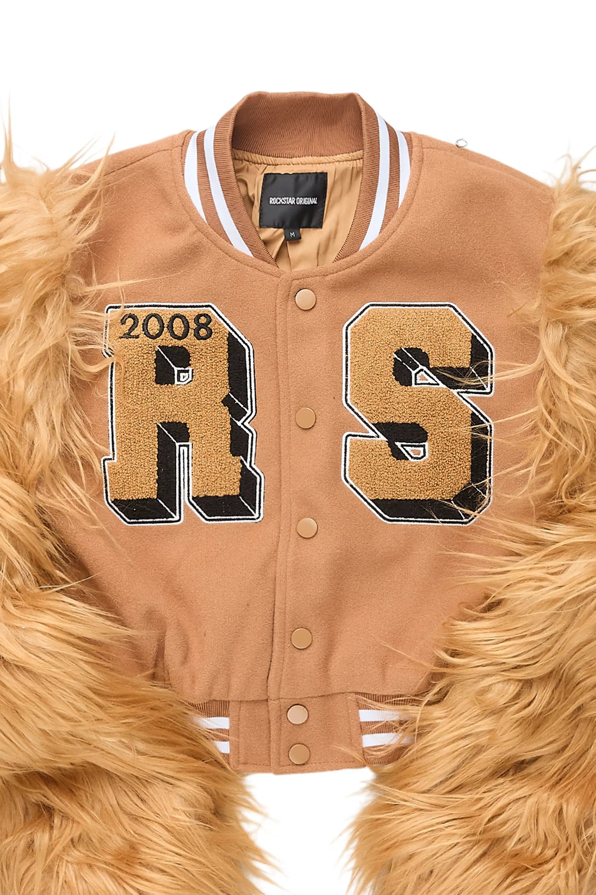 Jameicia Mocha Fur Sleeve Varsity Jacket