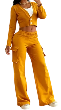 Women's Solid Color Flap Pocket Pants