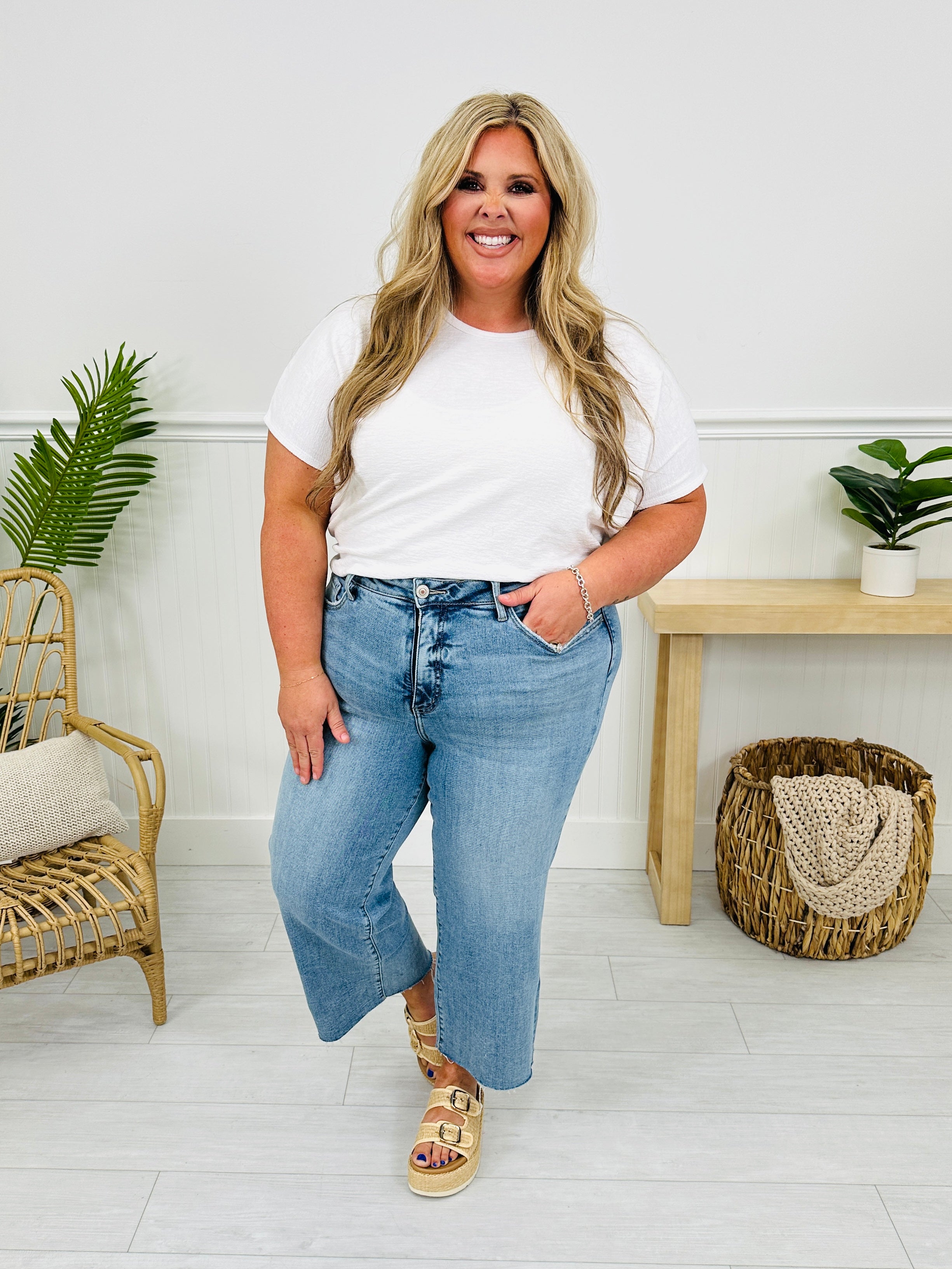 Met You In The Summer Tummy Control Wide Leg Cropped Jeans