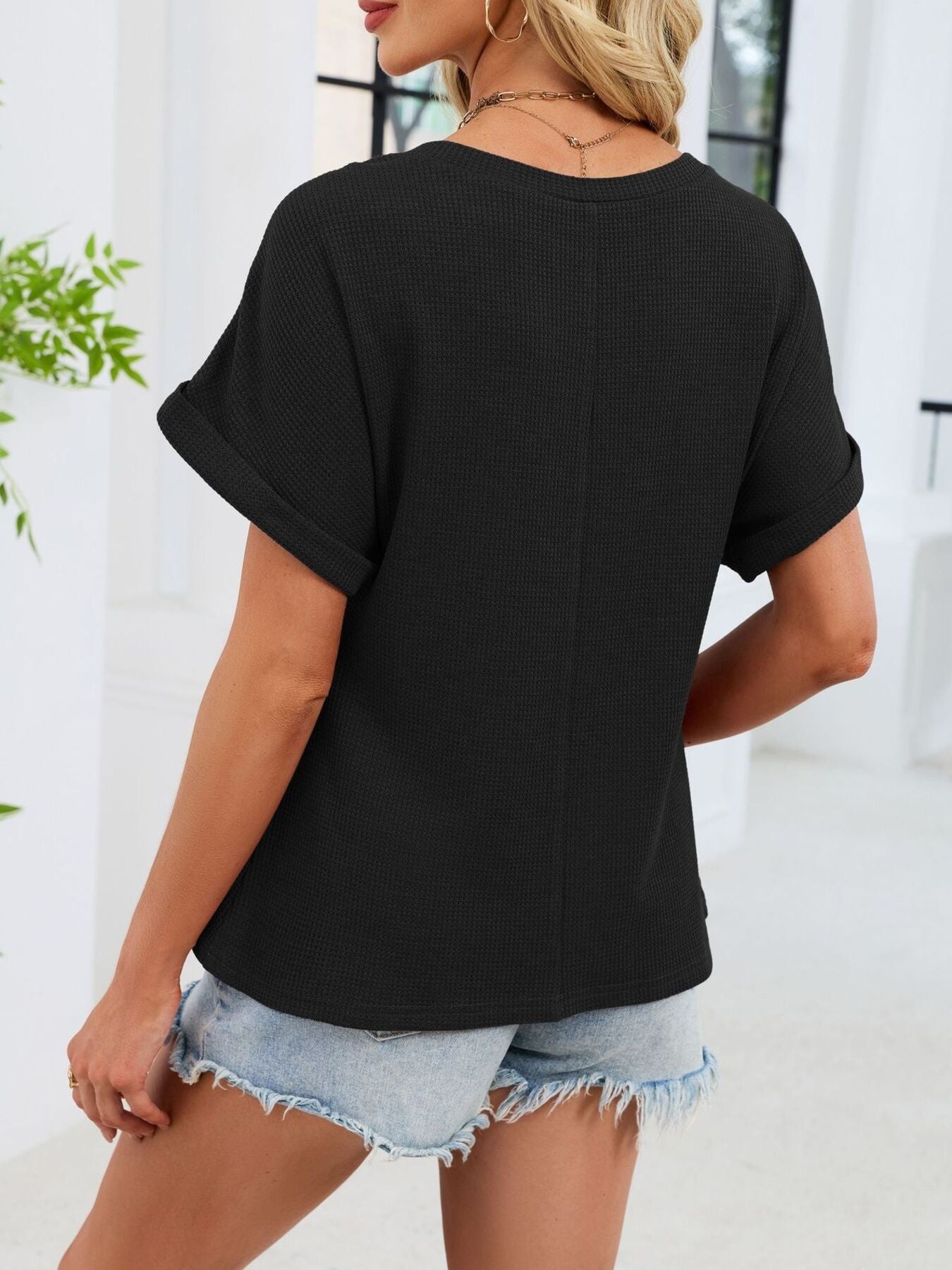 Lace-Trimmed Round Neck T-Shirt