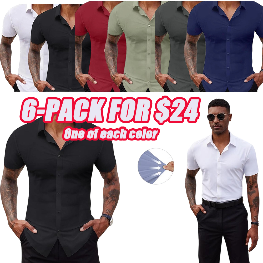 Men's Stretch Dress Shirts Short Sleeve Slim Fit Business Casual Button Down Shirts Muscle Fit Men's Dress Shirts Shortsleeve Menswear gifts for dad