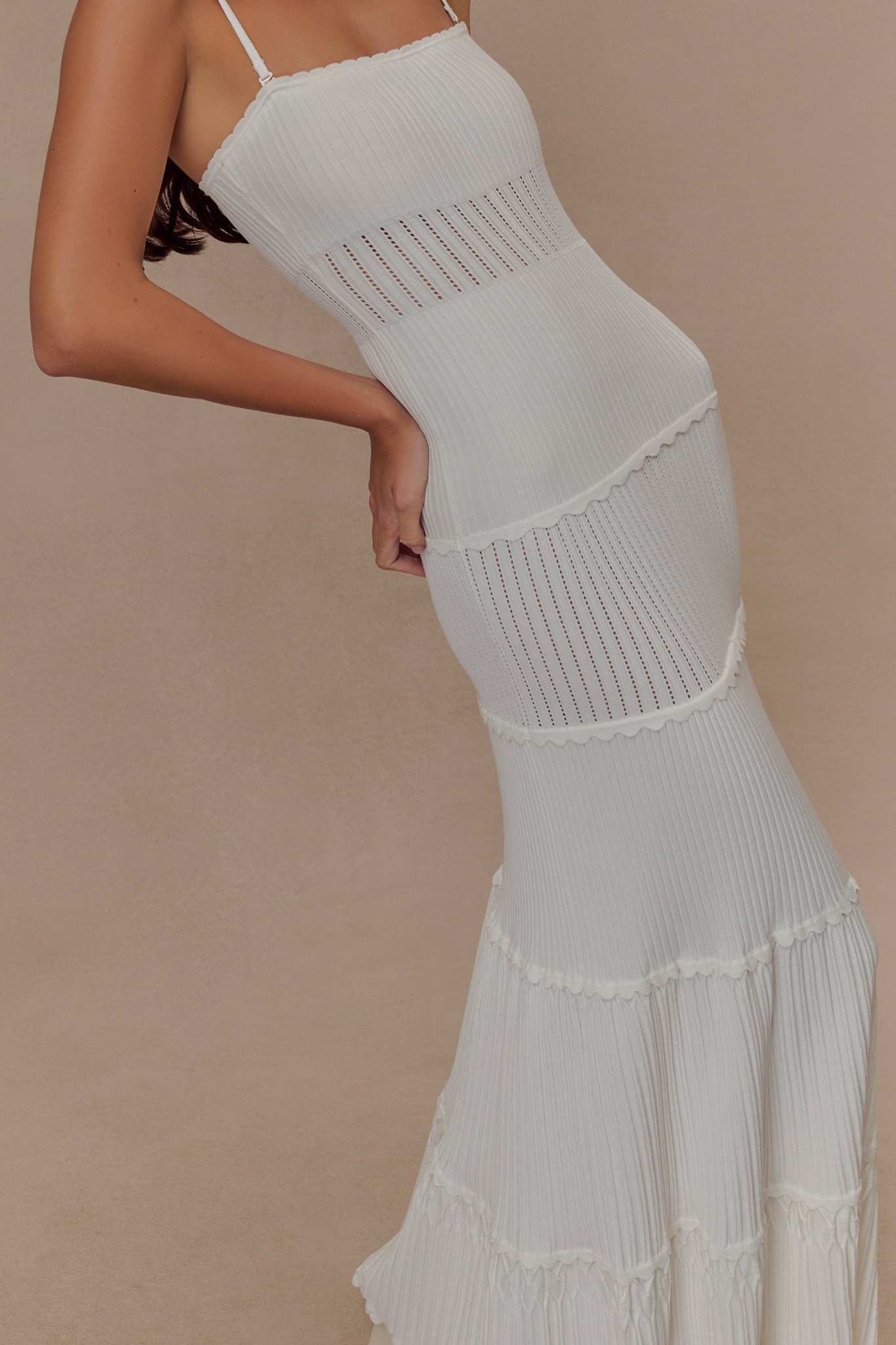 Ivory Pointelle Knit Maxi Dress
