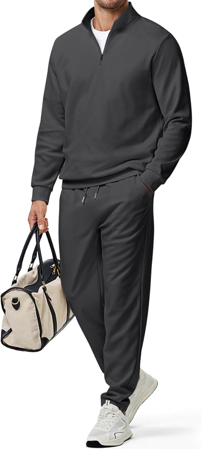 2025 Men Fall Tracksuit 2 Piece Set Old Money Polo Quarter Zip Twill Sweatsuits Jogging Sweatpants Loungewear