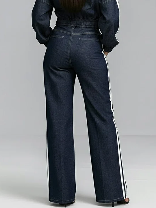 Casual And Cozy White-trimmed Straight-leg Jeans