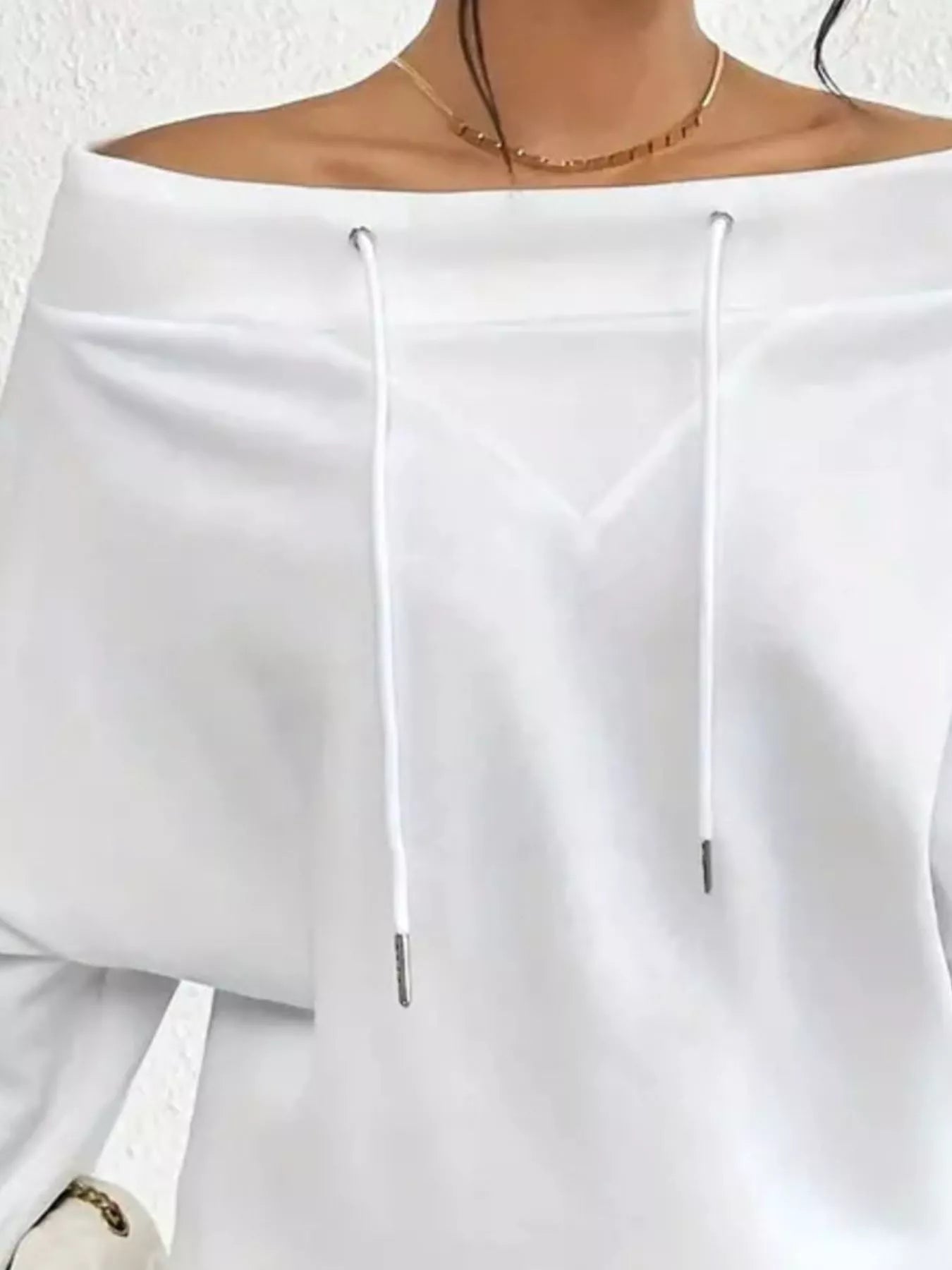 Full Size Off-Shoulder Drawstring Long Sleeve Top Plus Size