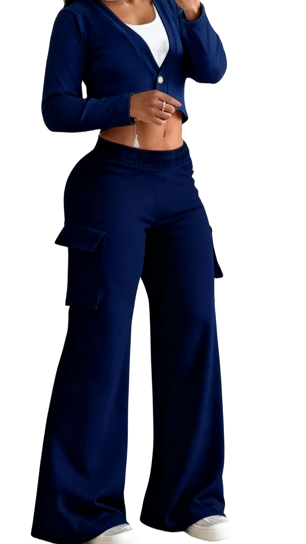 Women's Solid Color Flap Pocket Pants