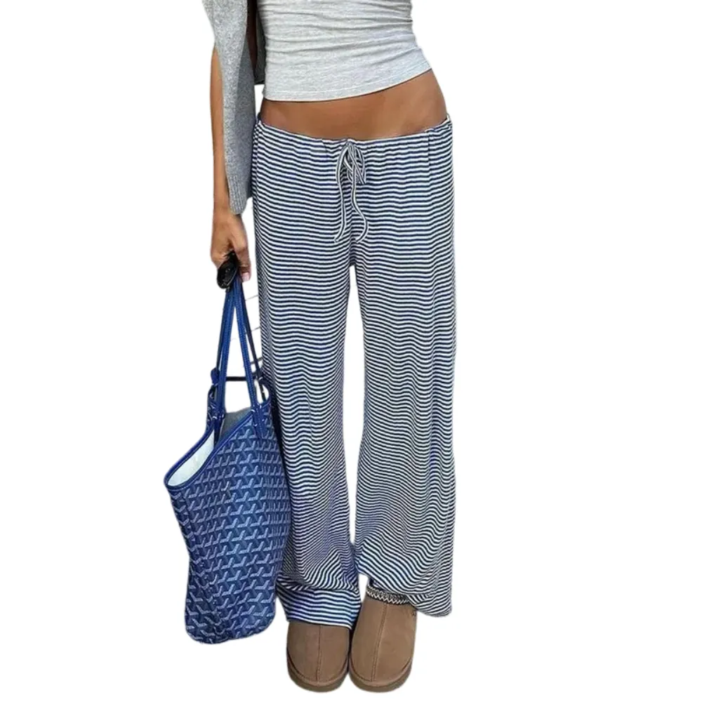 Women's Striped Drawstring Straight Leg Pants