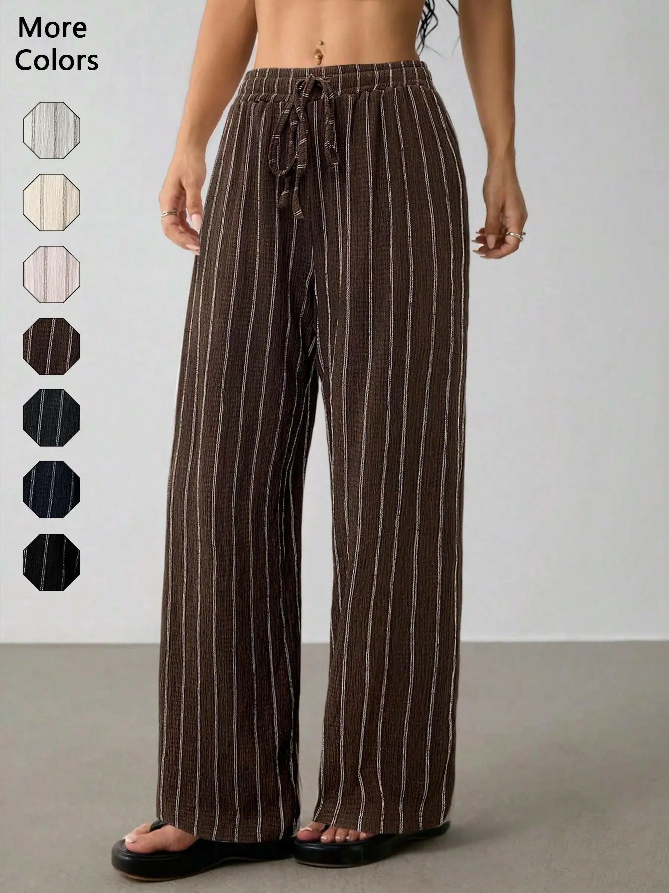 Women's Striped Waist-Tie Straight-Leg Loose Streetwear Pants