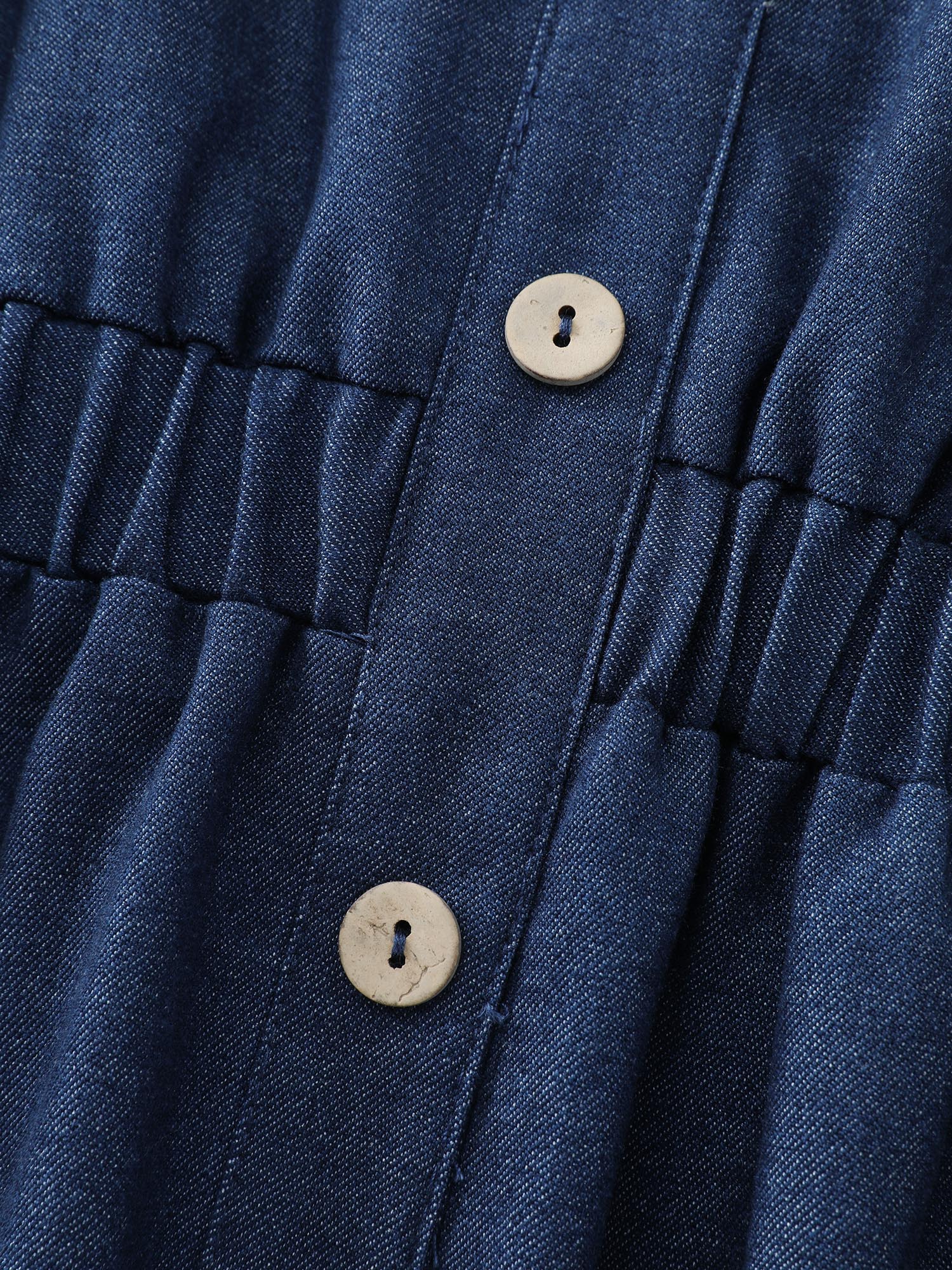 Stretchy Waist Slit Denim-Like Midi Dress