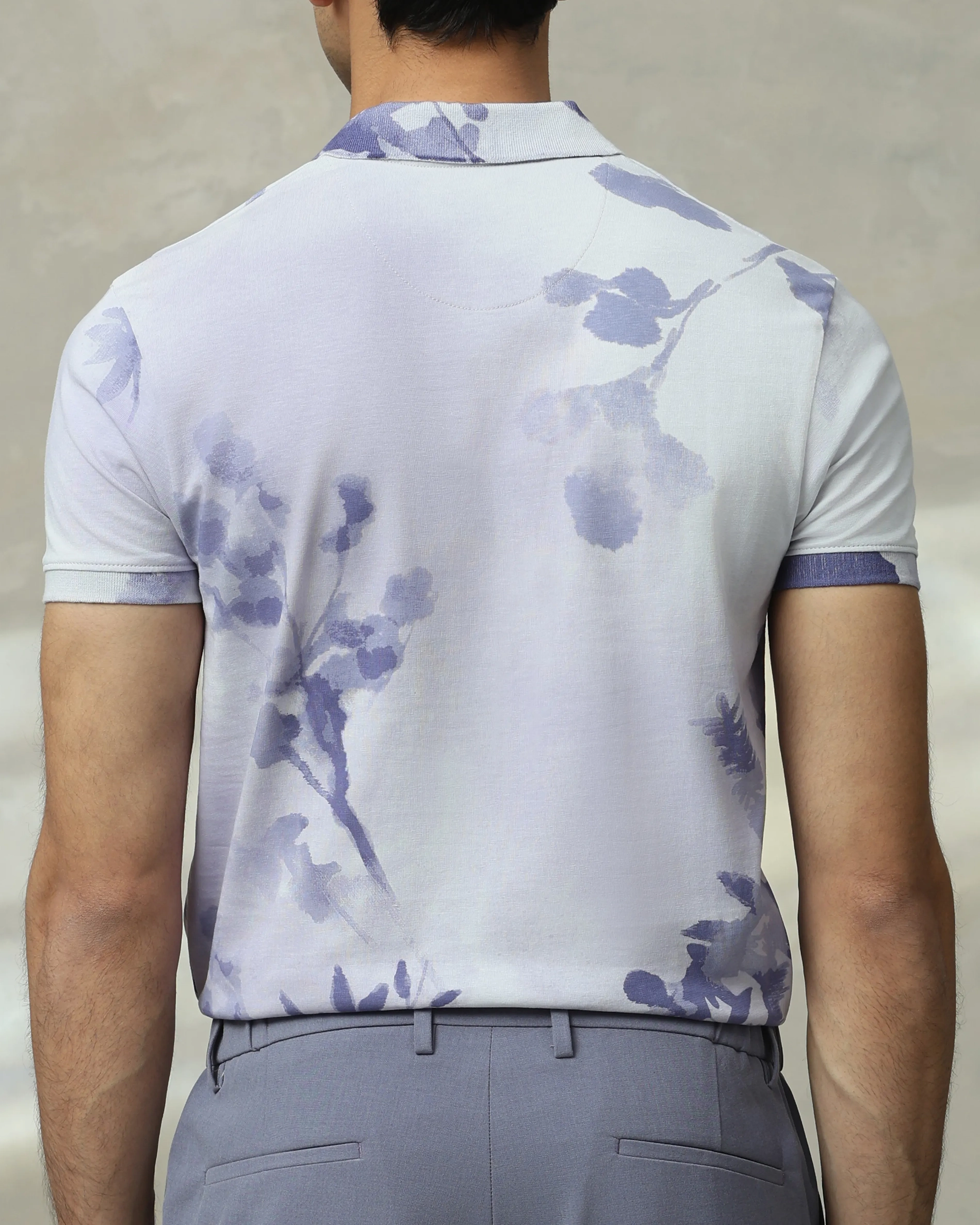Daily Simple Soft  Lilac Floral Print Polo Shirt