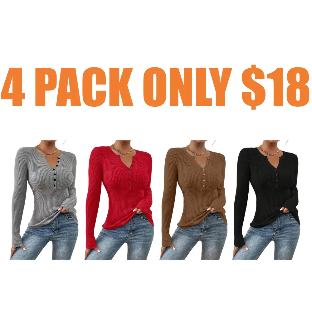 Women's Plain Button Front Ribbed Sweater Tops