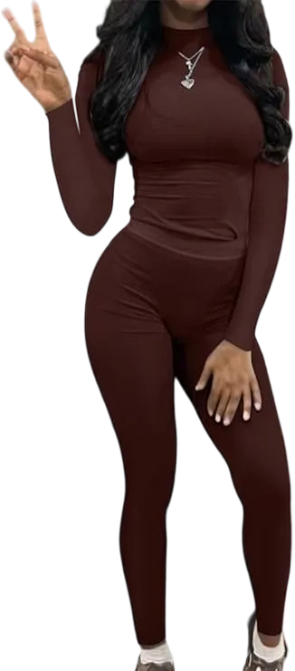 Women's Minimalist Chic Solid Long Sleeve Tee & Elastic Waist Pants Set