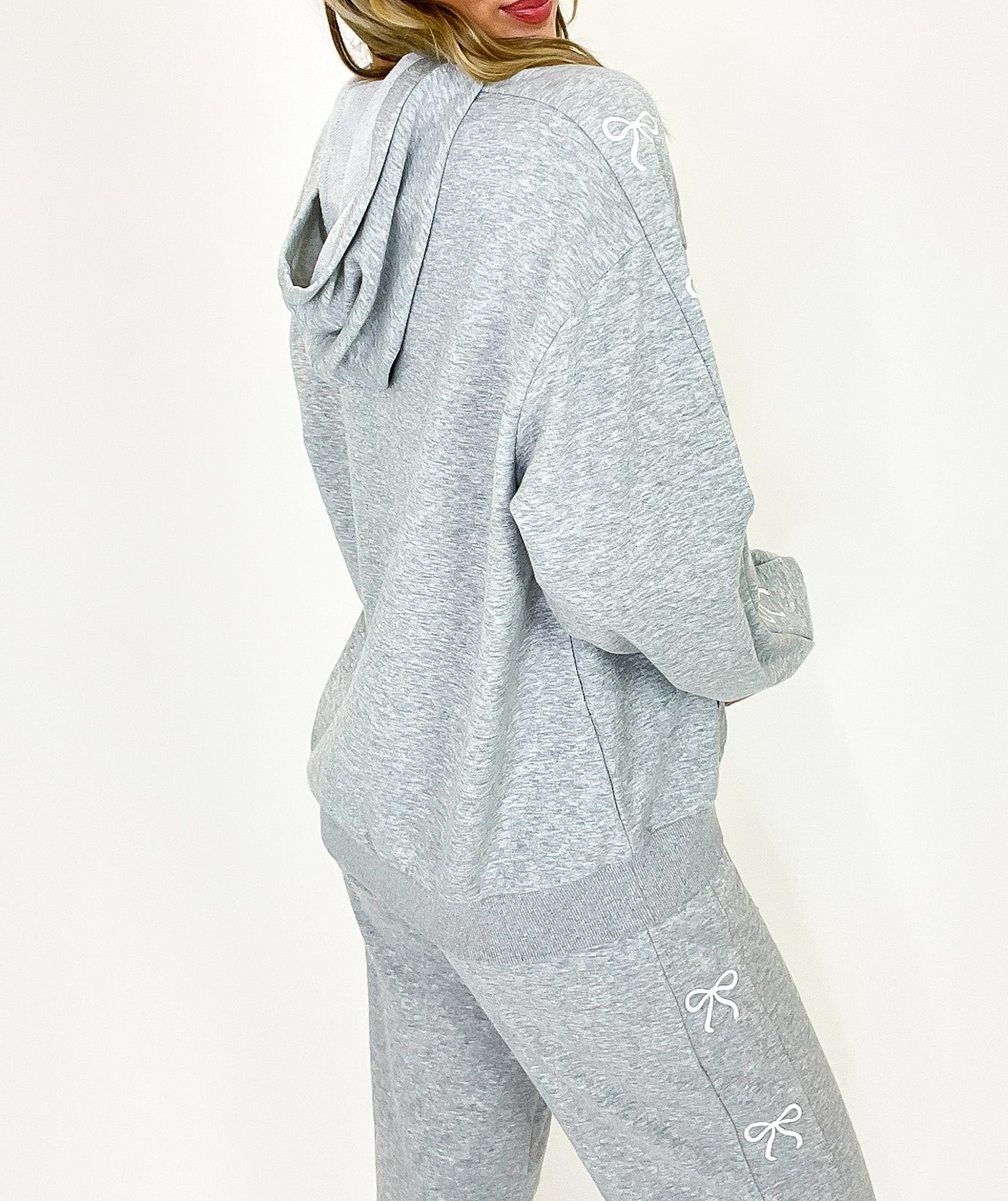 Comfort Bow Embroidered Hooded Sweatshirt and Jogger Set