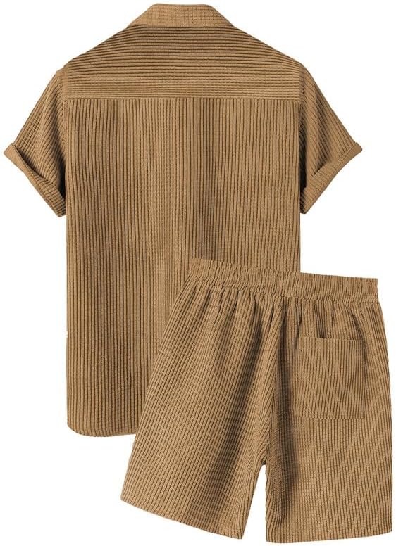 Men's 2 Piece Outfits Casual Button Down Short Sleeve Shirts Shorts Summer Beach Sets