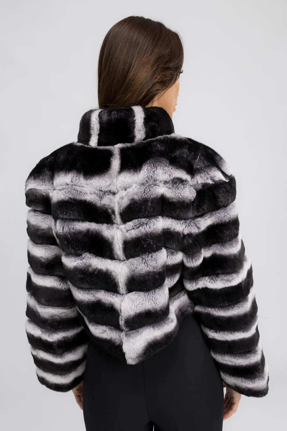 Haină din Blană Naturală de Rex Chinchilla, cu Guler Tunică, Femei, Shadow Mist 463