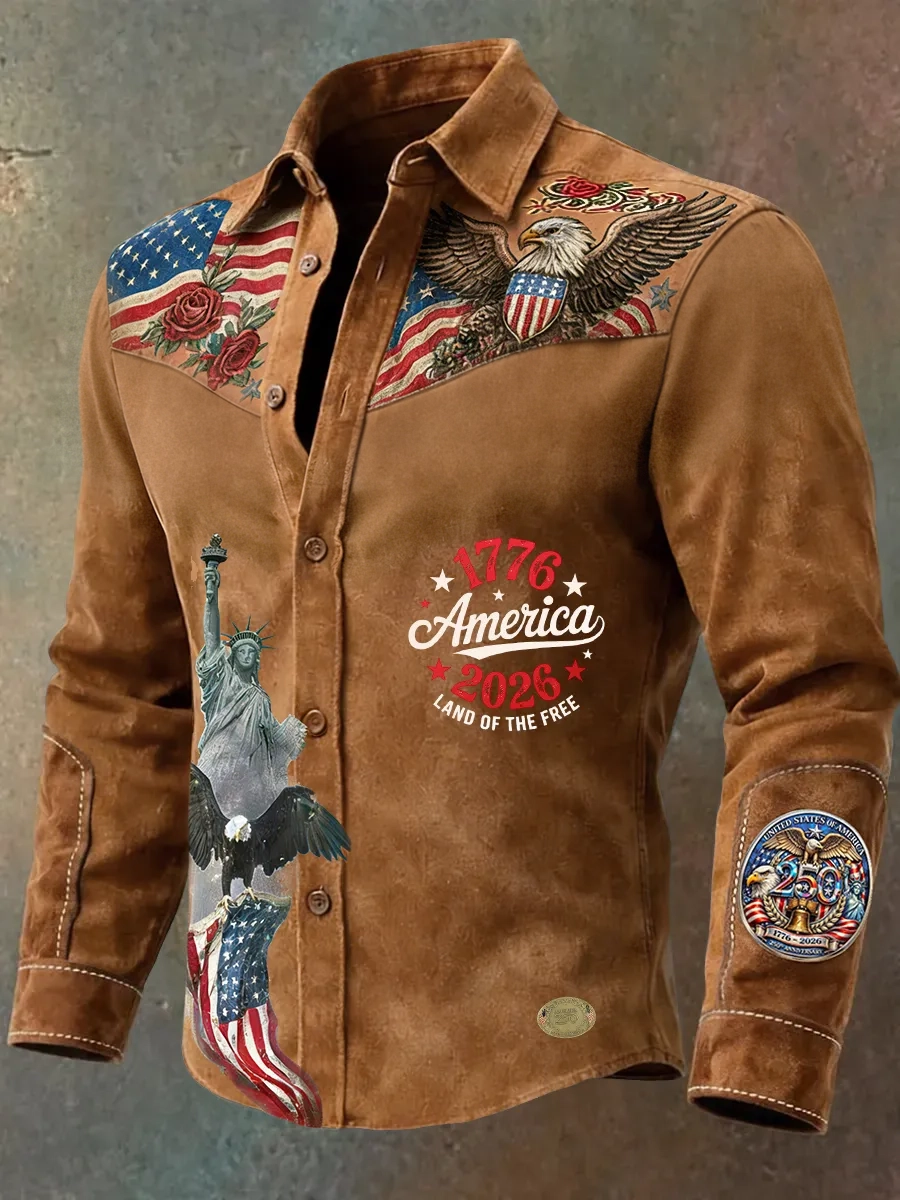 Men's Vintage American 250th Anniversary Distressed Western Shirt