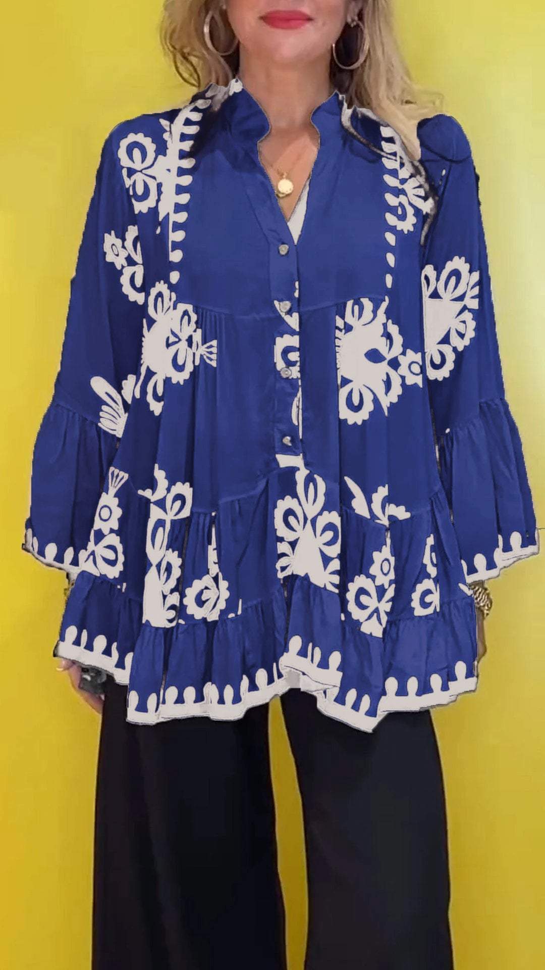 Women V-neck Casual Printed Top