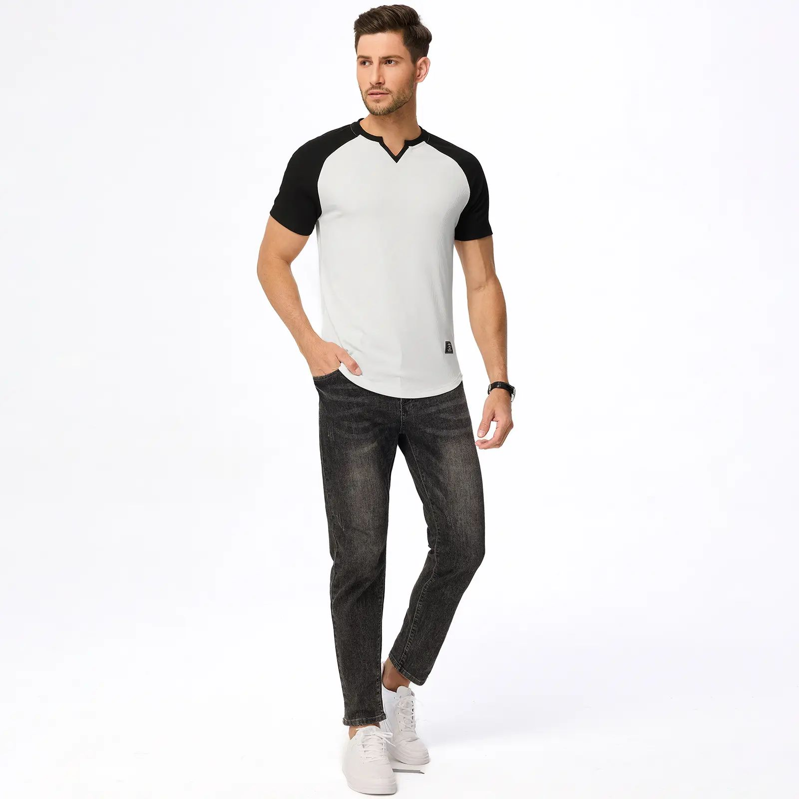 Mens Muscle Slim T Shirt V-Neck Longline Henley Shirt Gym Workout Athletic Tee Shirts, men gifts