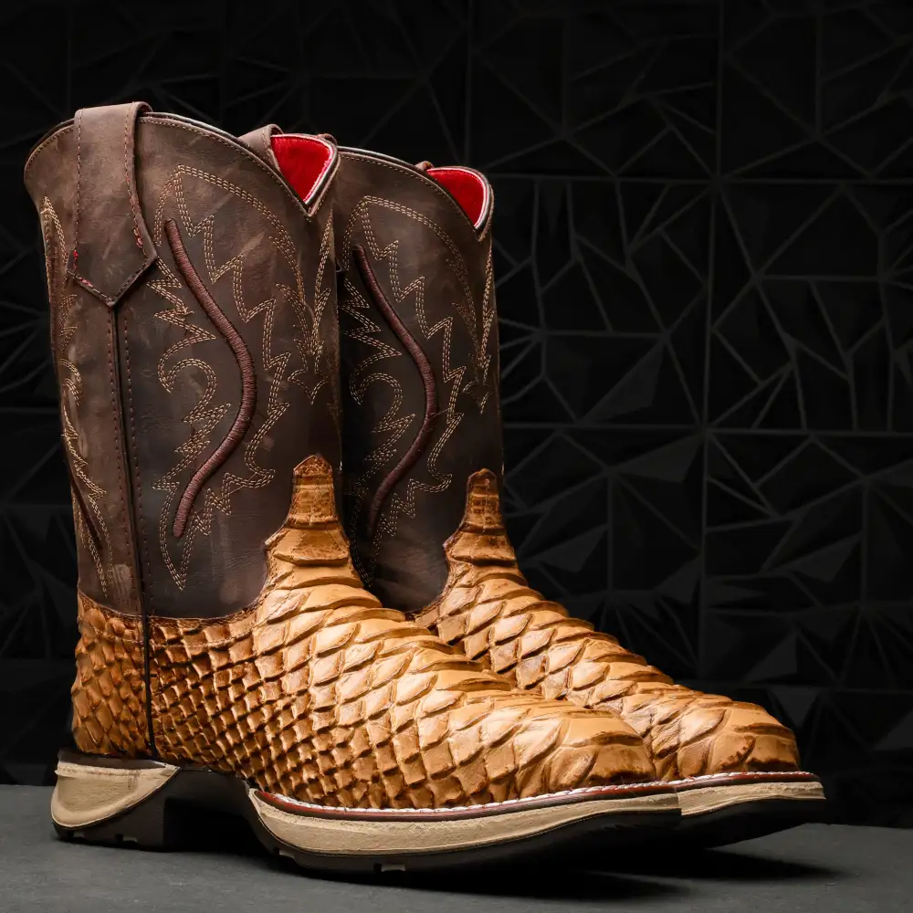 Rustic Honey Anaconda Leather Boots With 3D Lightweight Sole - Composite Toe