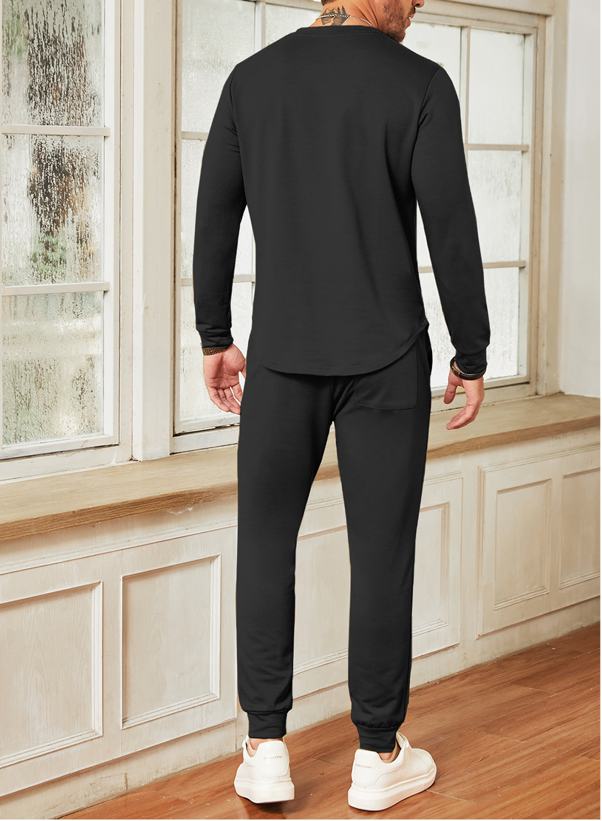 Men's 2 Piece Outfits Solid Color Cotton Pullover Sweatshirt Tracksuit & Joggers Sweatpants Sweatsuit Set