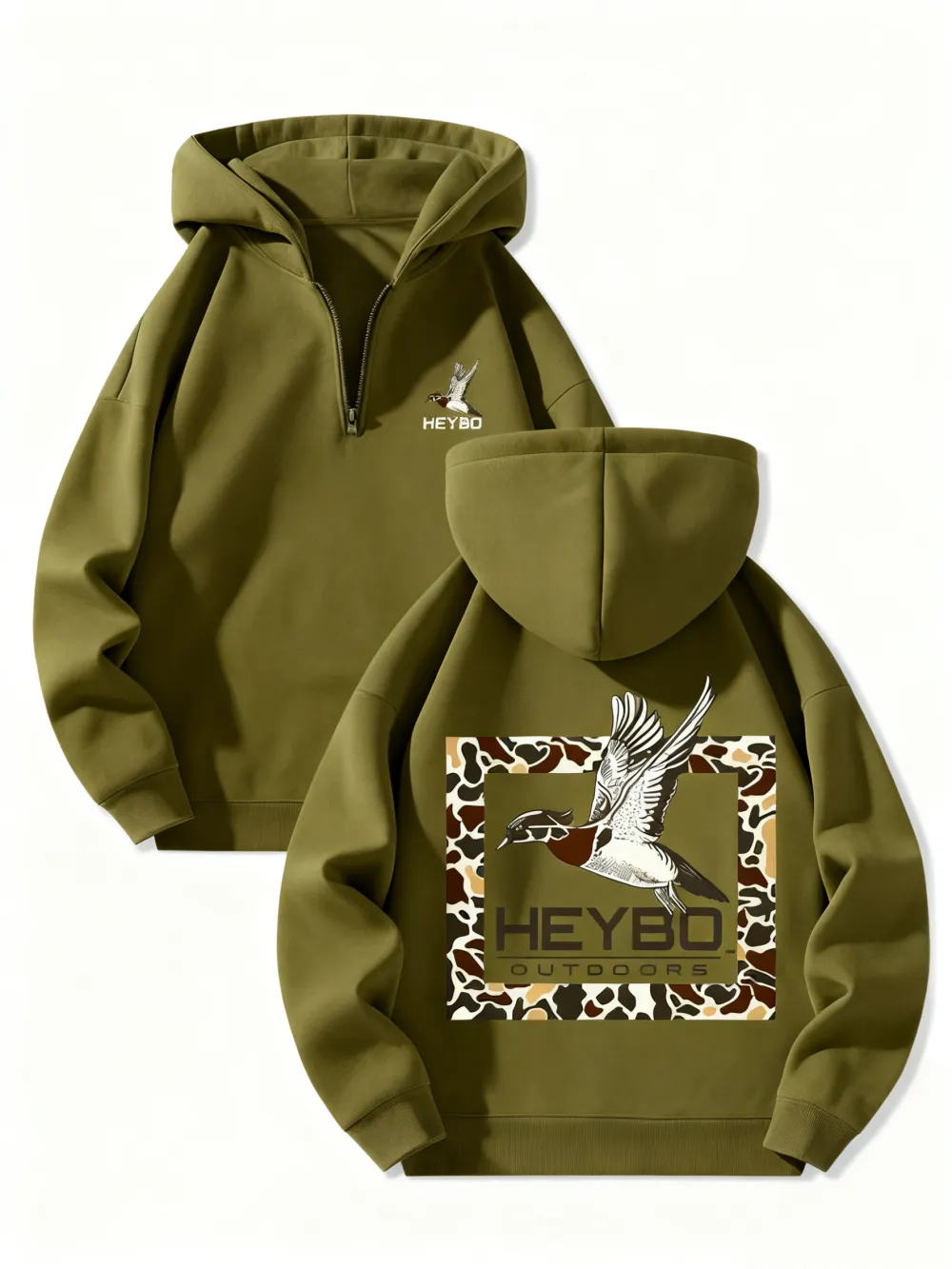 Fleece Lined Hooded Long Sleeve Half Zip Men's Sweatshirt