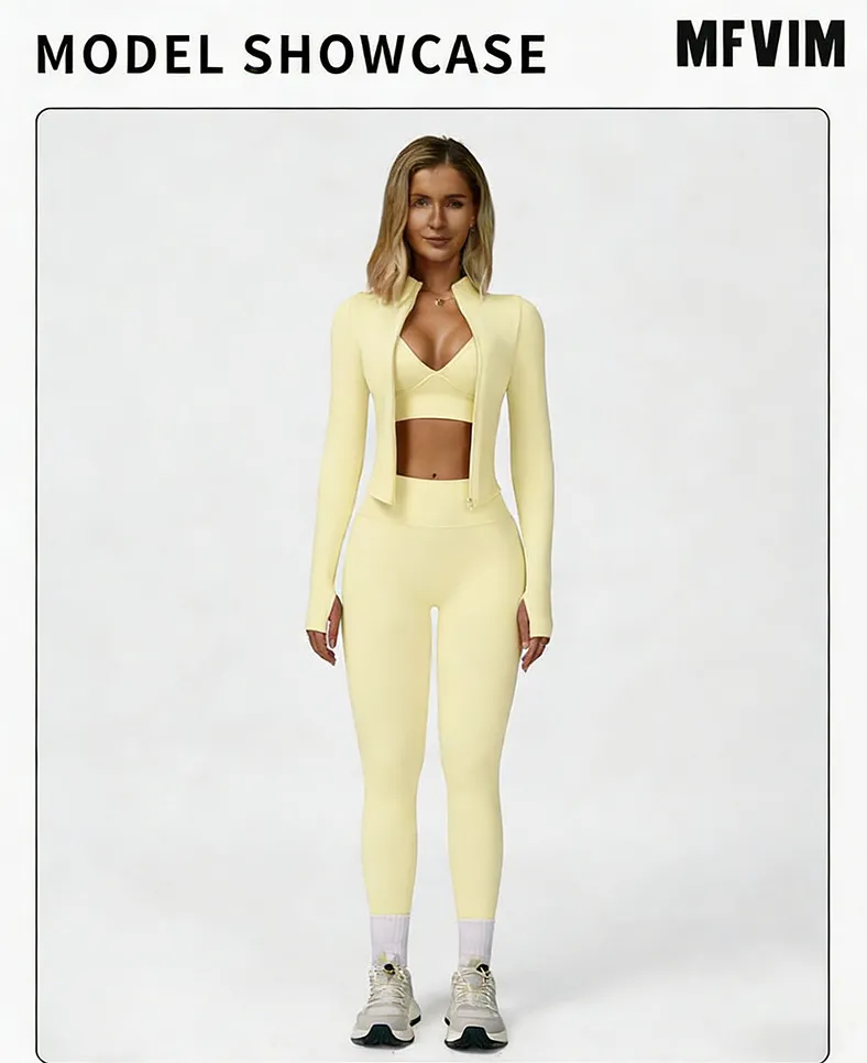 Women's 3-piece set - vest + high-waisted sweatpants + zippered short jacket