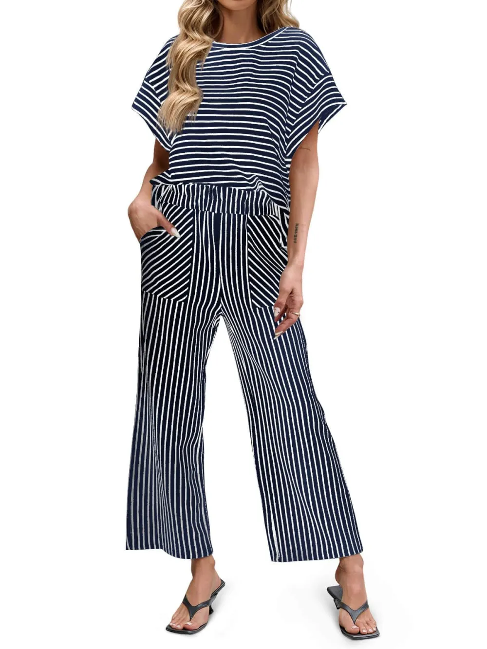 🔥10-PACK (Contain all color)🔥Women's Striped 2 Piece Lounge Set