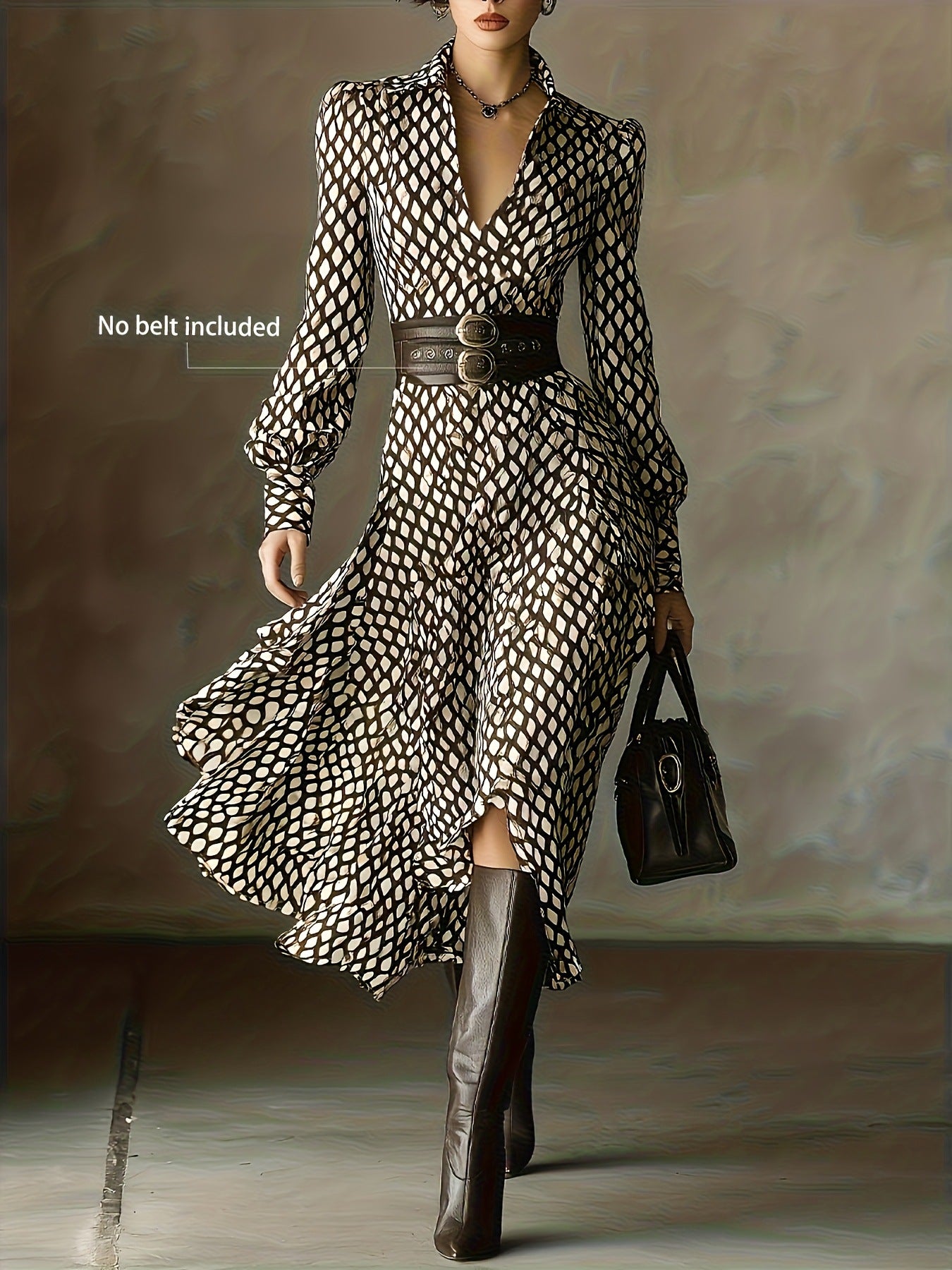 Printed Long Sleeve Midi Dress