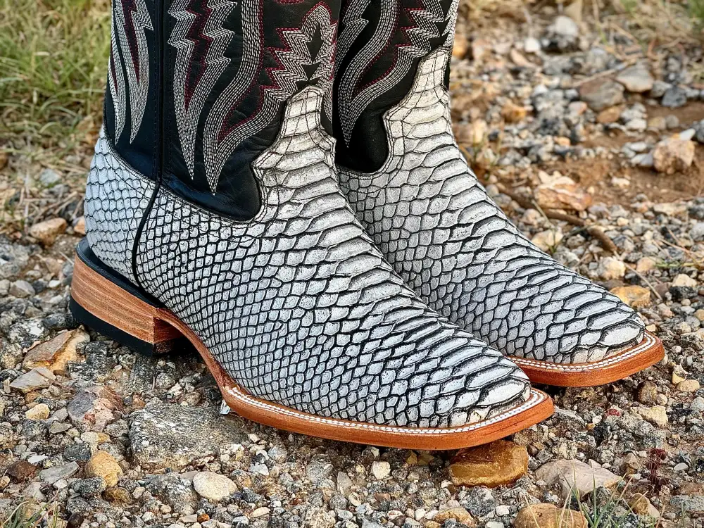 Men’s Rustic Gray Python Leather Boots With Black Shaft