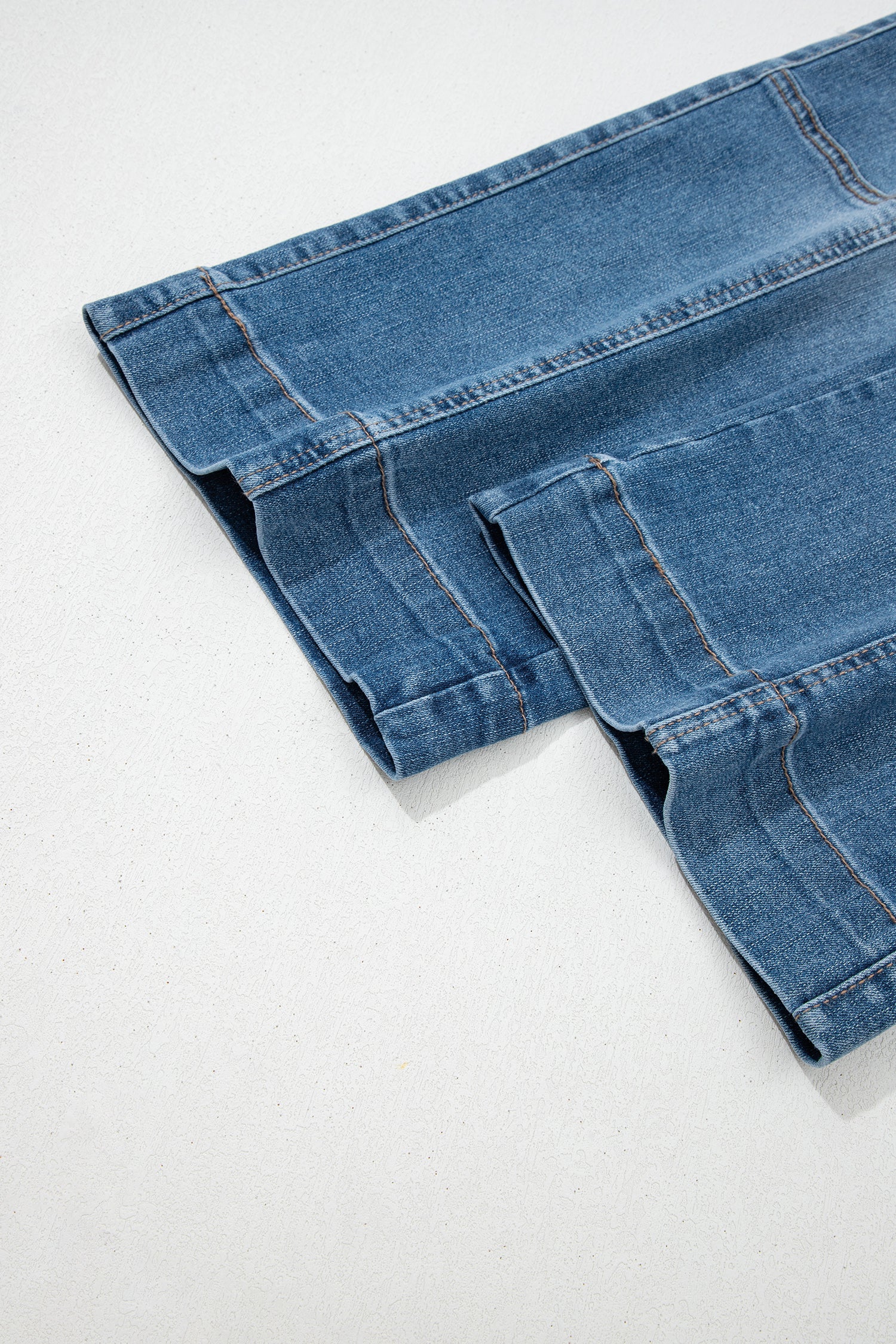 Sail Blue Exposed Stitching Straight Jeans