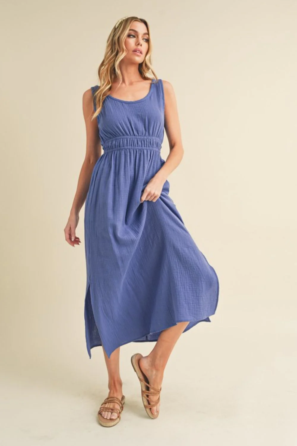 Side Slit Round Neck Sleeveless Tank Dress
