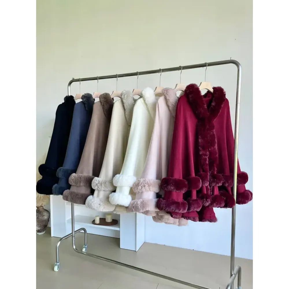 Luxury Faux Fur Hooded Cape Shawl