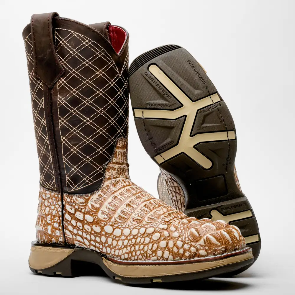 Rustic Desert Caiman Neck Leather Boots With 3D Lightweight Sole - Composite Toe