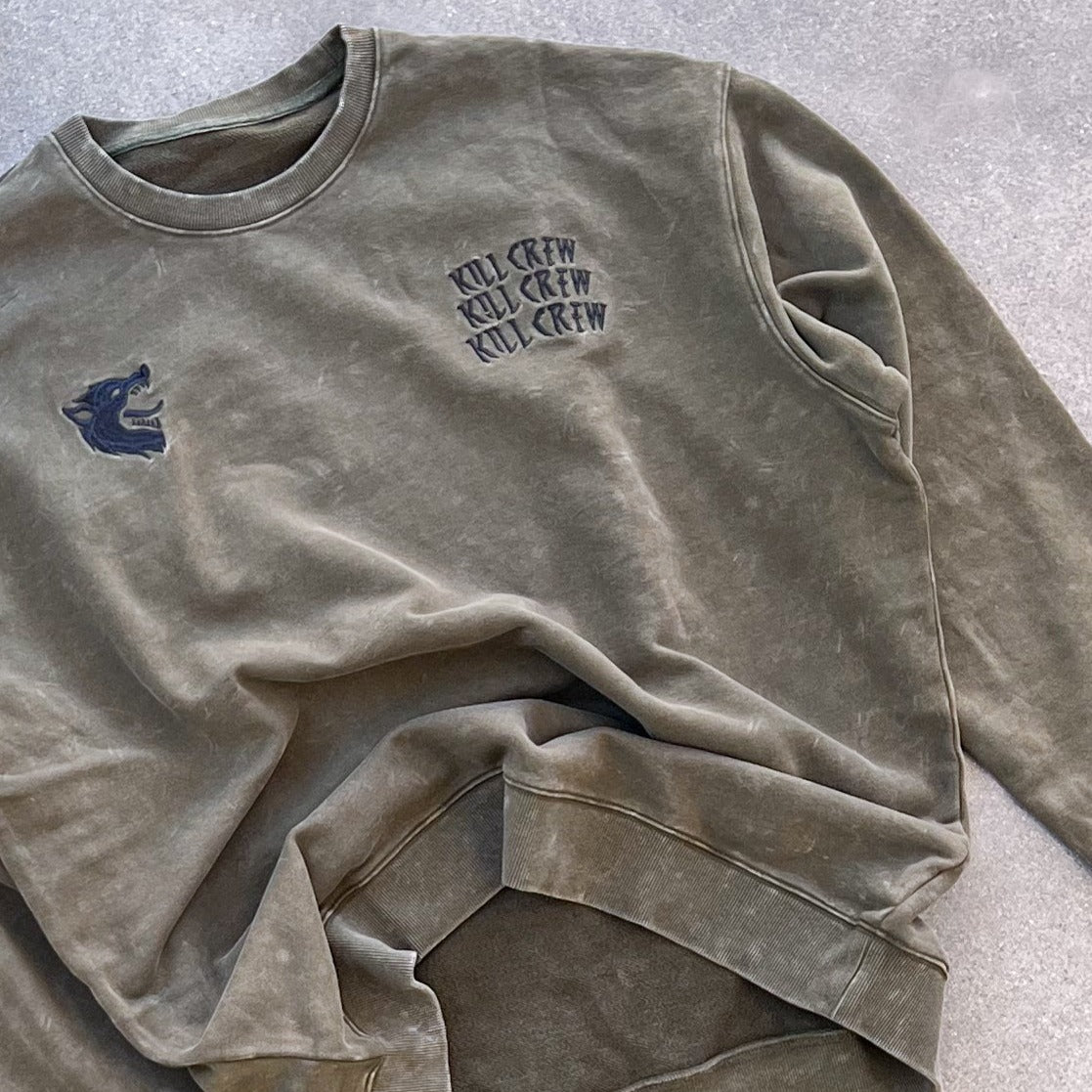 OVERSIZED HEAVYWEIGHT WOLF CREW NECK - OLIVE