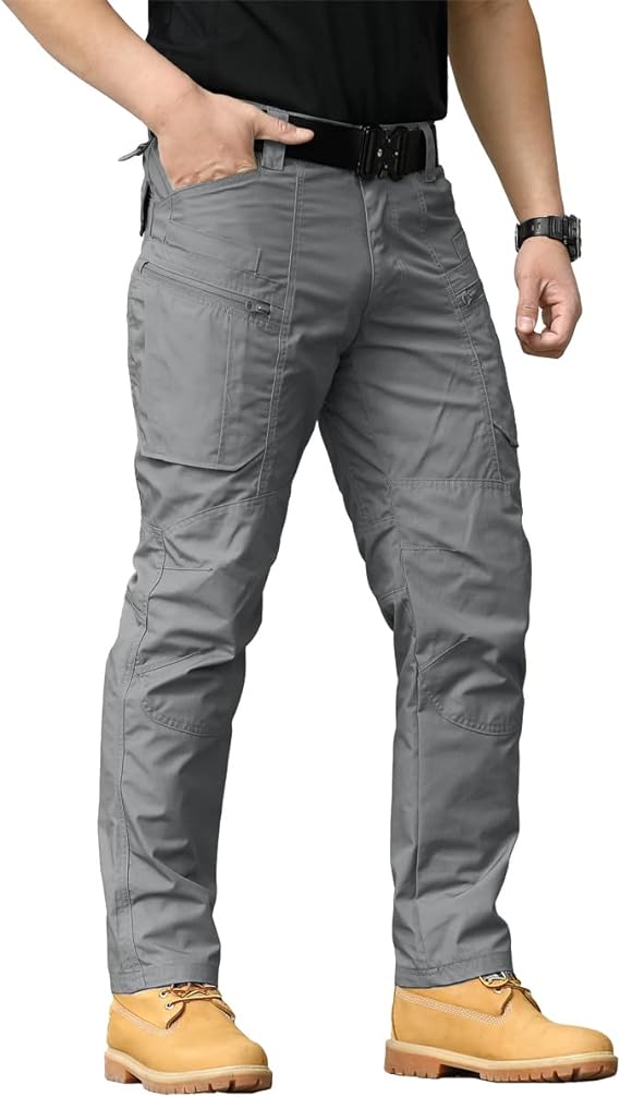 Men's Multi-Functional Tactical Work Pants, Casual Fitted Trousers, Durable Non-Stretch Fabric, Hiking & Outdoor Wear, Zipper Pocket Design, Casual Style