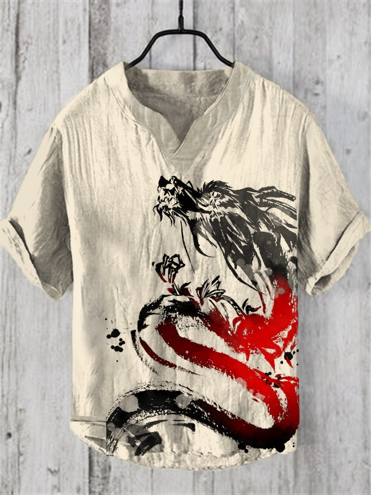 Dragon Ink Japanese Art Linen Blend Shirt