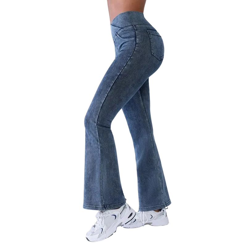 High-Waisted Bootcut Flare Jeans with Crossover Waist