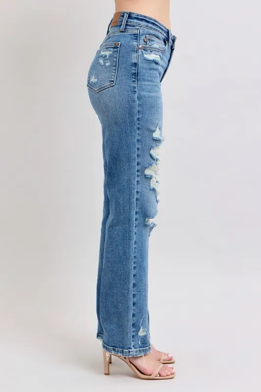 Blue Full Size High Waist Heavy Destroy Straight Jeans Plus Size