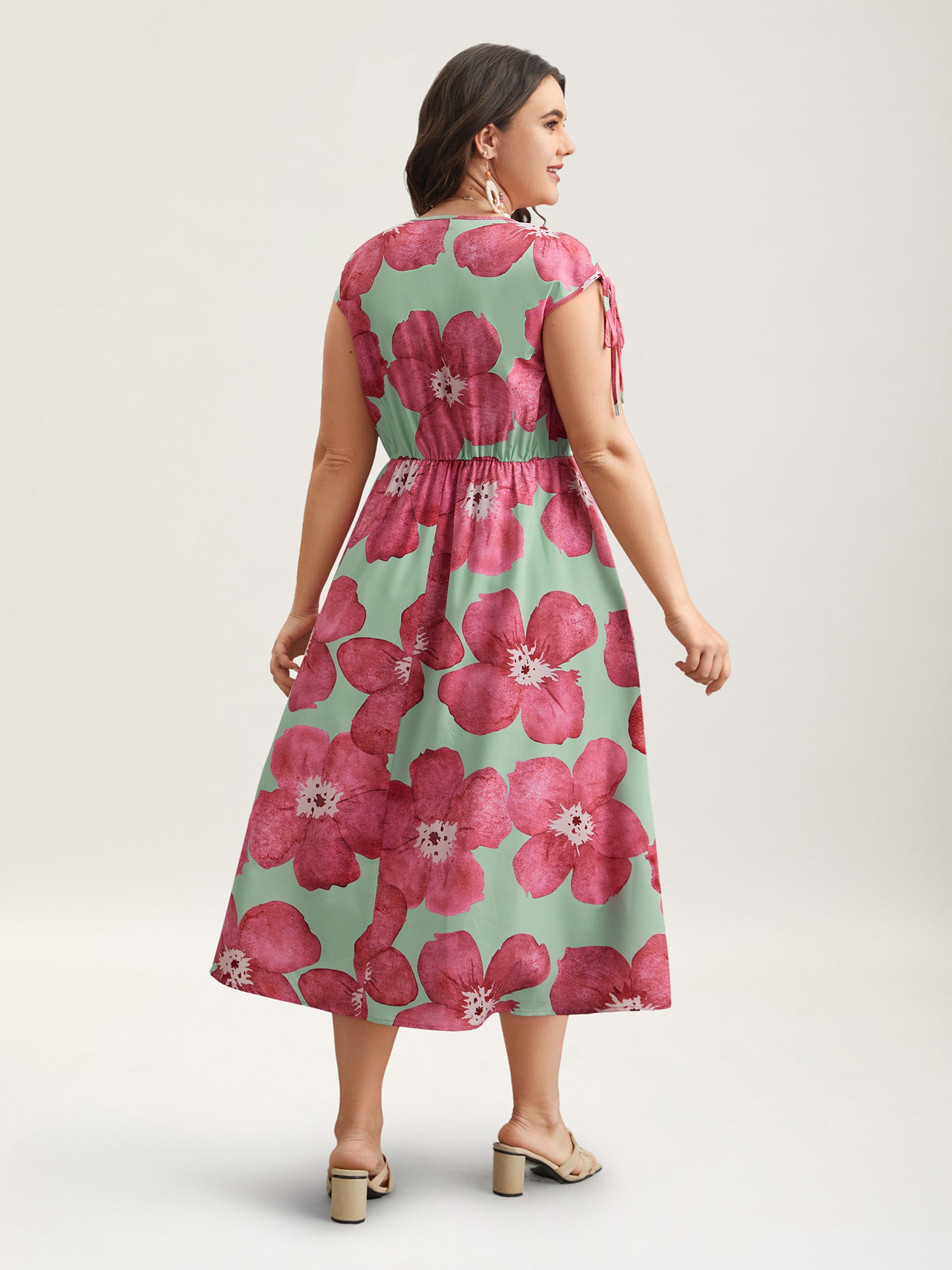 Floral Print V-Neck Tied Midi Dress