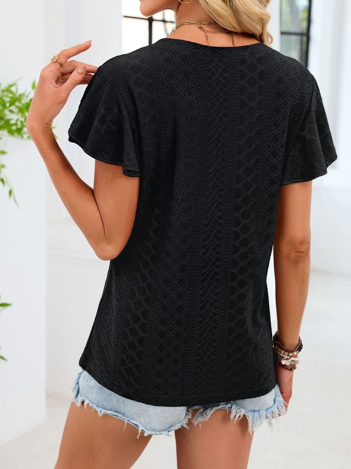V-Neck Flutter Sleeve T-Shirt