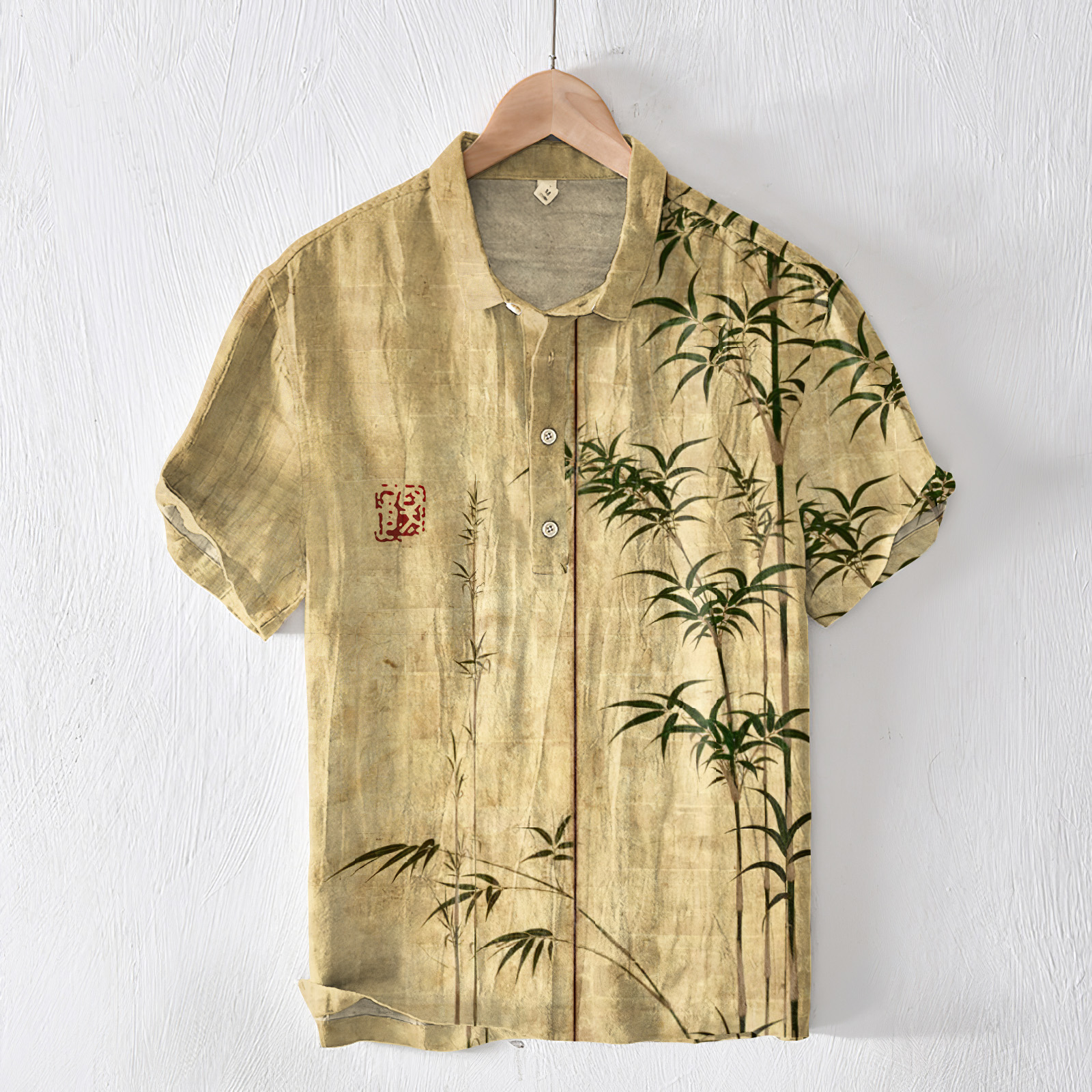 Bamboo Japanese Art Linen Blend Lapel Cozy Shirt