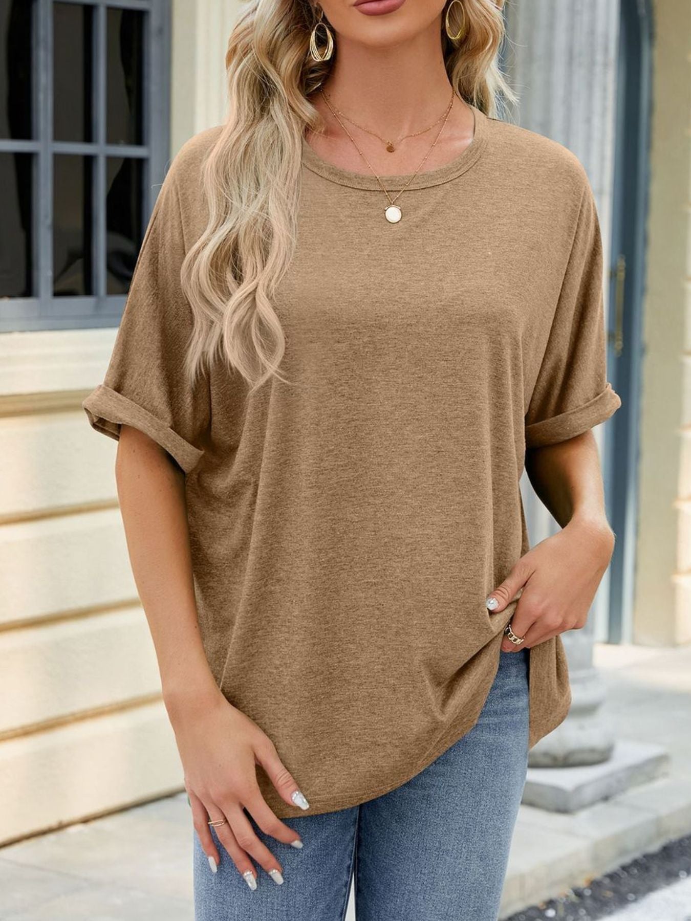 Casual Loose Fit Rolled Sleeve T-Shirt
