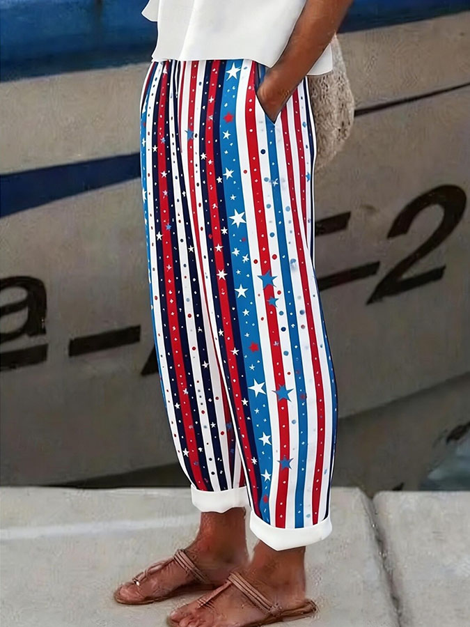 Women's Casual Independence Day 250th Anniversary Celebration Printed Loose Pants