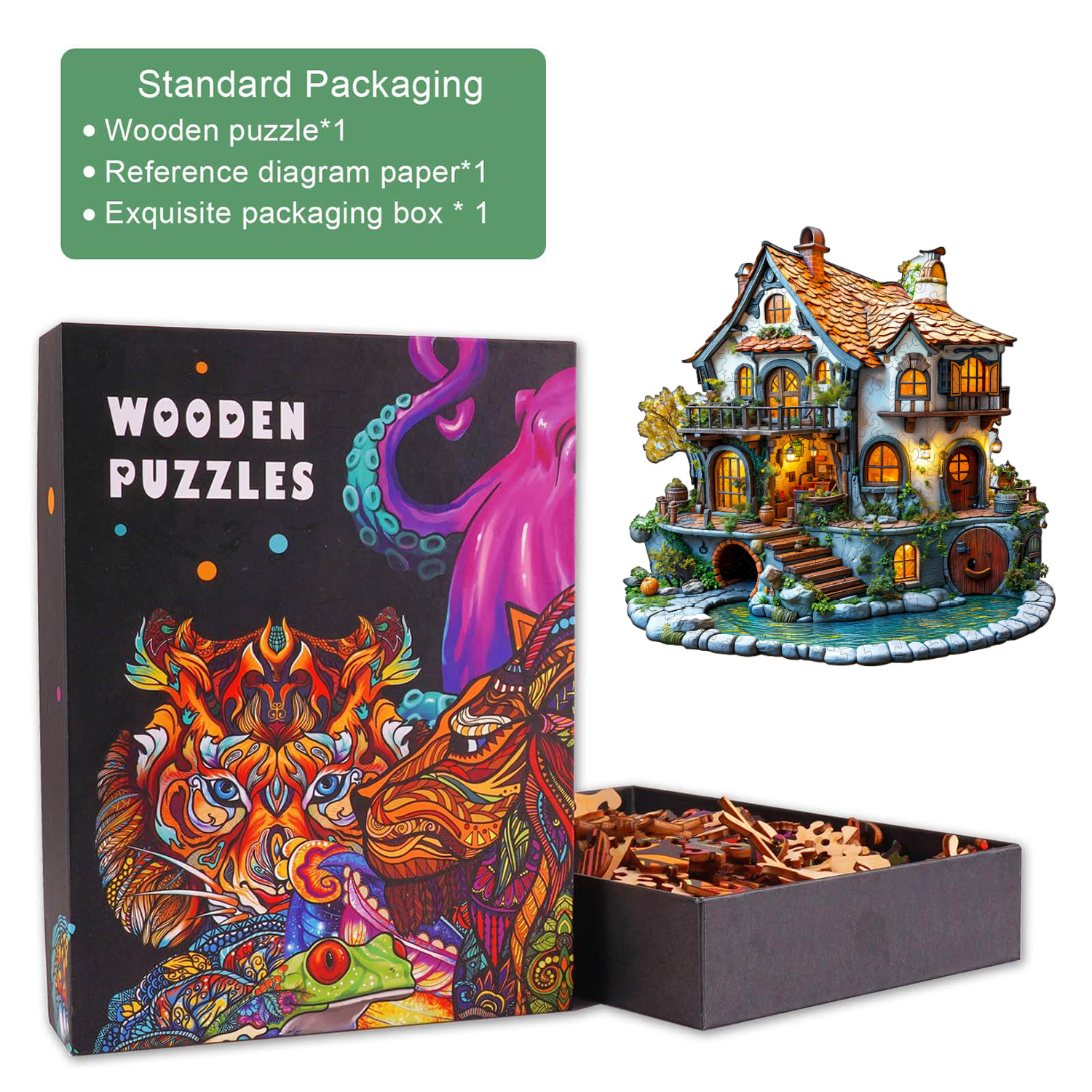 3D Glow Cottage Wooden Jigsaw Puzzle