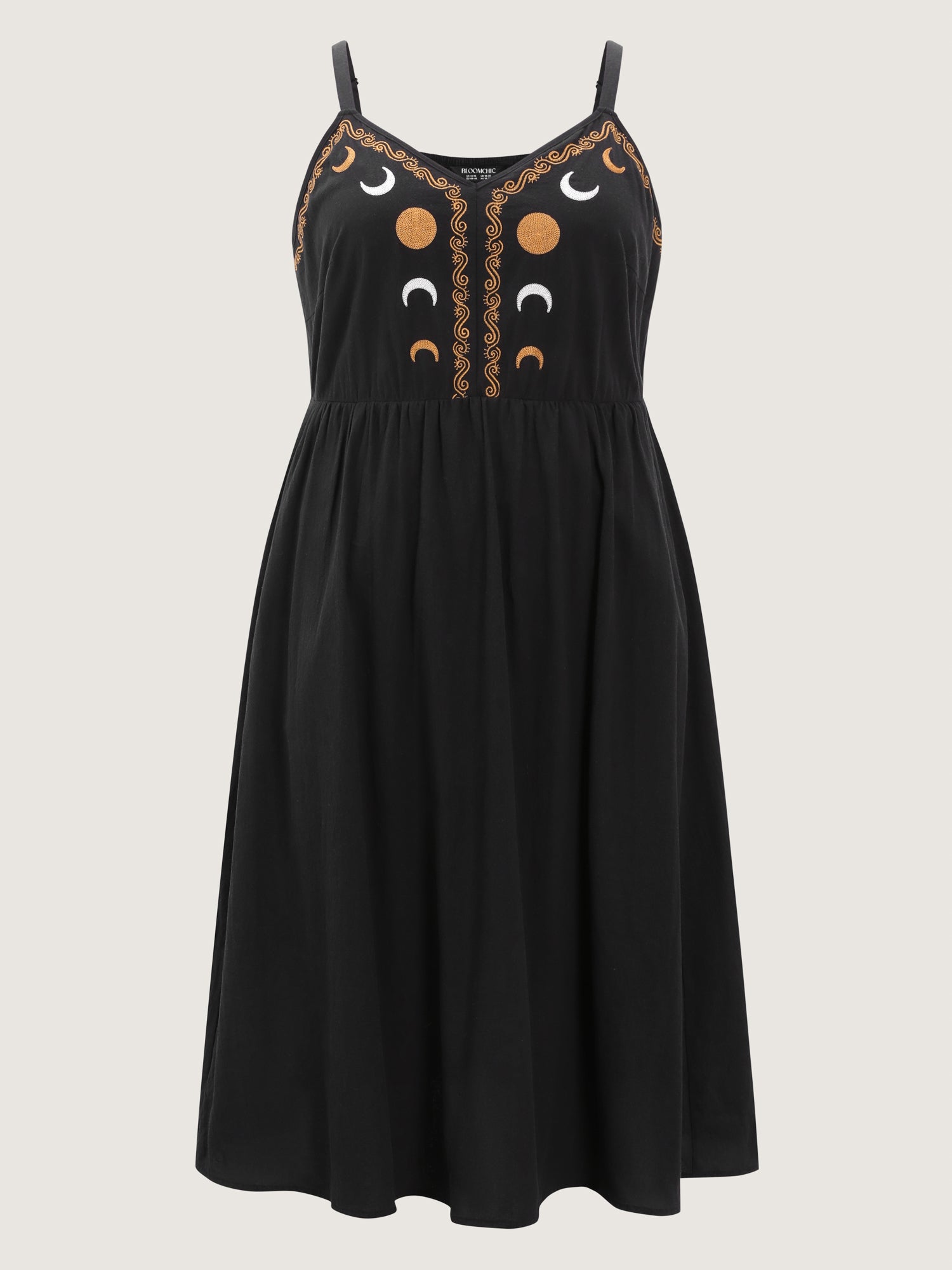 Cotton Star Moon Embroidered Shirred Midi Dress
