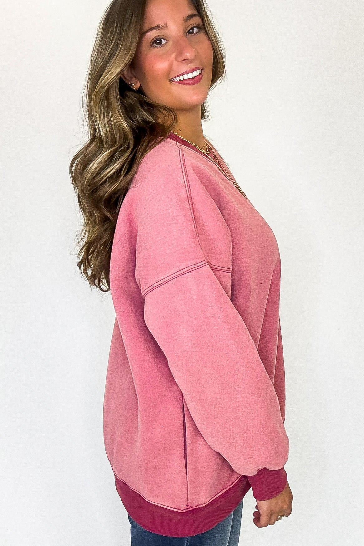 Oversized Ribbed Washed Fleece Sweatshirt