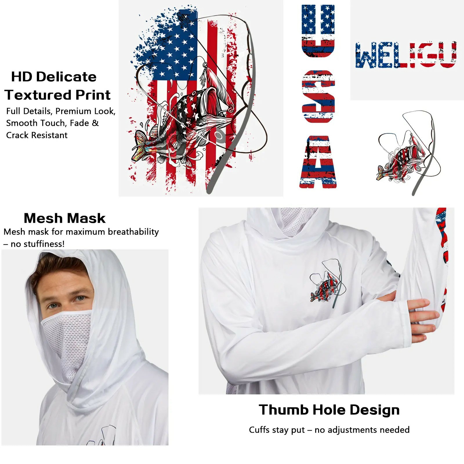 Men's UPF 50+ Sun Protection Hoodie with Face Mask & Neck Gaiter