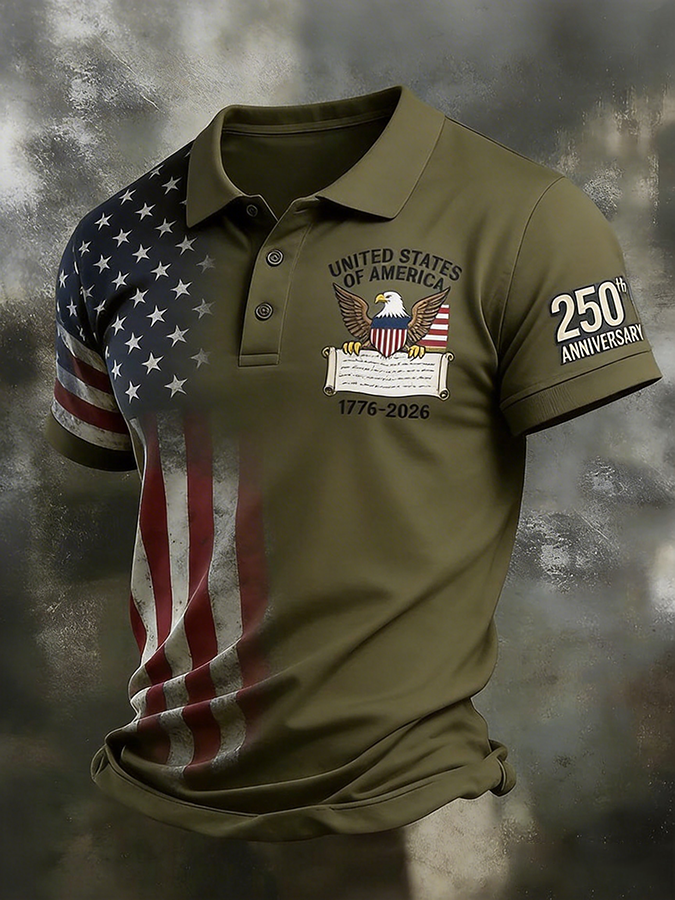 Men'S Retro Vintage Vintage American 250Th Anniversary Celebration Declaration Of Independence Collar Shirt