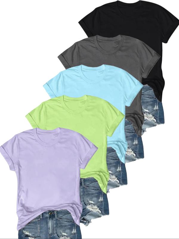 Women’s Solid Round Neck Tee – Casual Short Sleeve T-shirt for Summer & Daily Wear